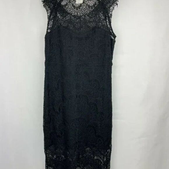 Intimately Free People Black Peekaboo Lace Slip Dress Scallop Hem Size S - Picture 7 of 7